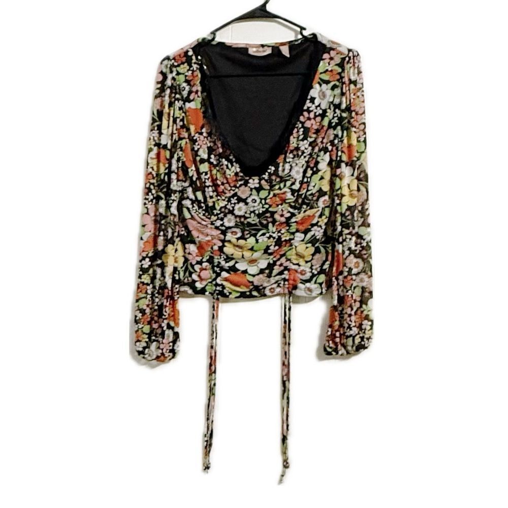 Pink and Orange Ruched Tie Front Blouse‎